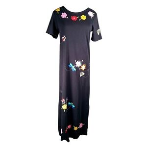 Vintage Floral Maxi Dragonfly Ladybug Embellished Appliqued Beaded Art To Wear